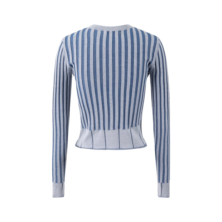 Textured Stripes Knit Top - Blue Denim