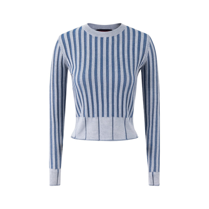 Textured Stripes Knit Top - Blue Denim