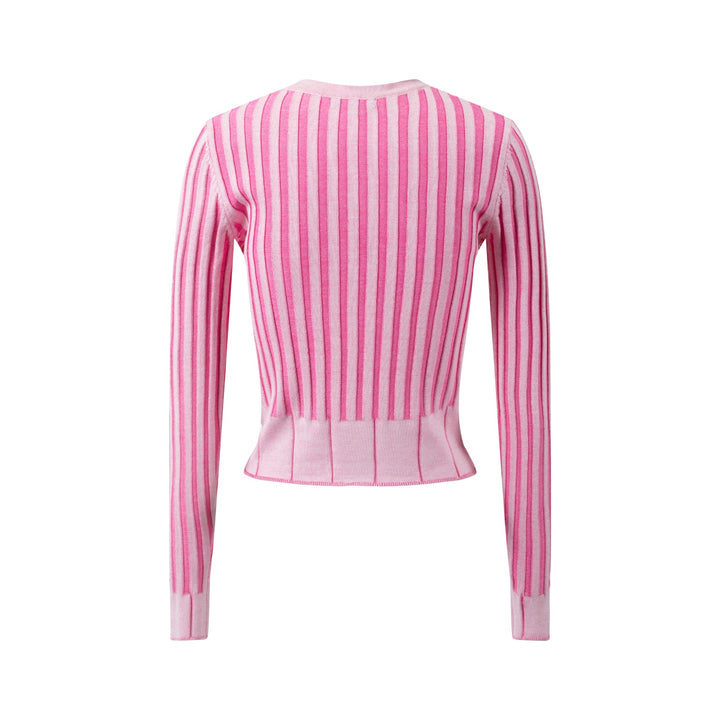 Textured Stripes Knit Top - Hot Pink