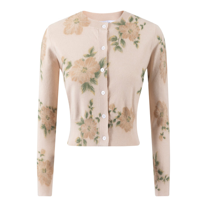 Tan Knit Cardigan With Flowers