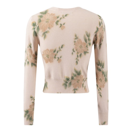 Tan Knit Cardigan With Flowers