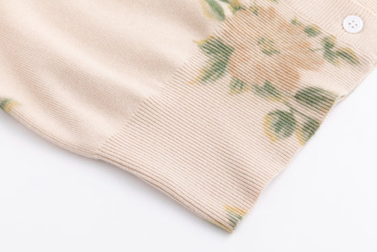 Tan Knit Cardigan With Flowers