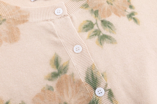 Tan Knit Cardigan With Flowers