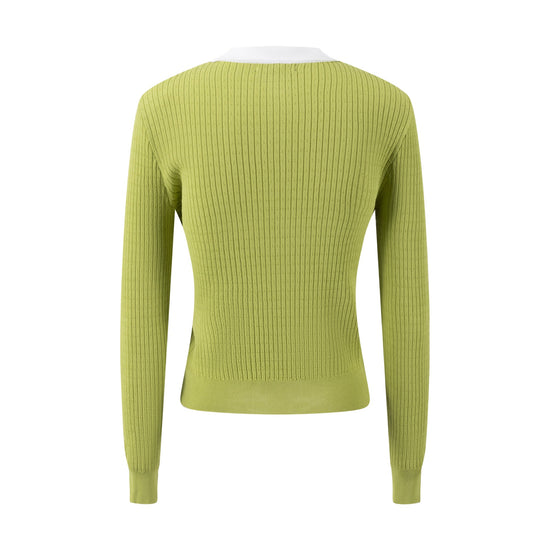 Knit Top With White Collar - Green