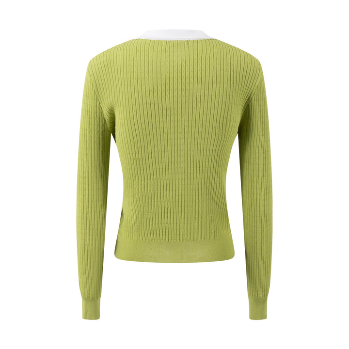 Knit Top With White Collar - Green
