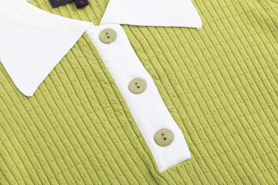 Knit Top With White Collar - Green