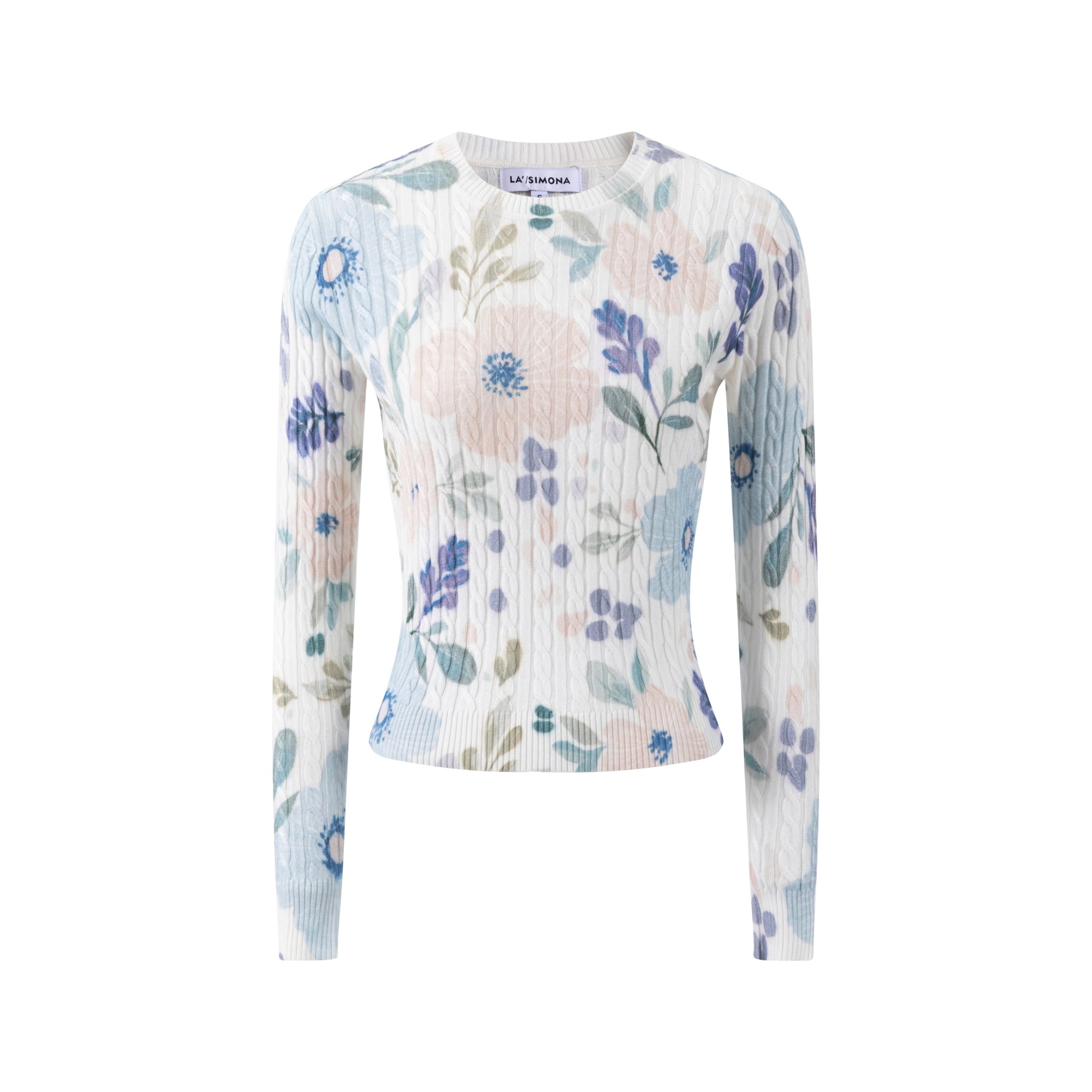 Floral Printed Cable Knit Top