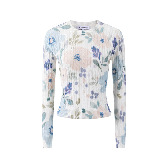 Floral Printed Cable Knit Top