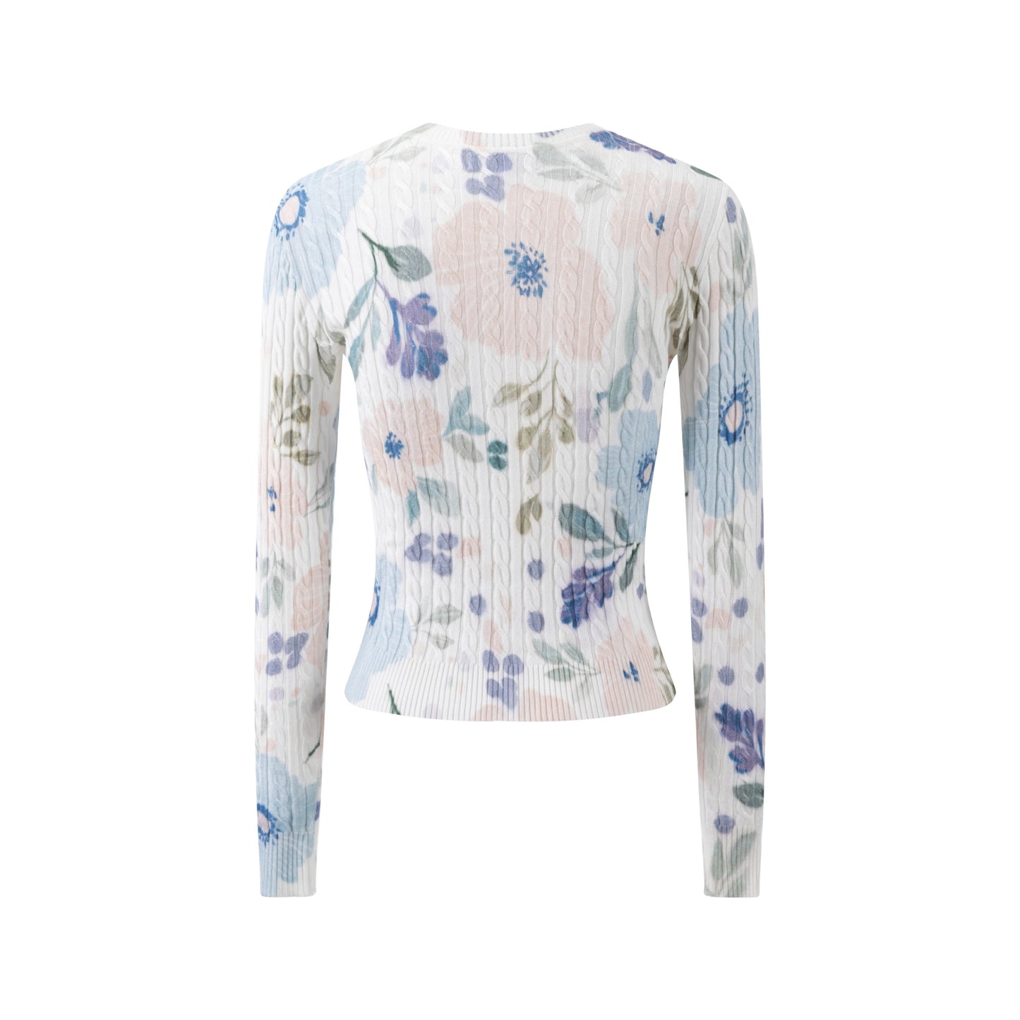 Floral Printed Cable Knit Top