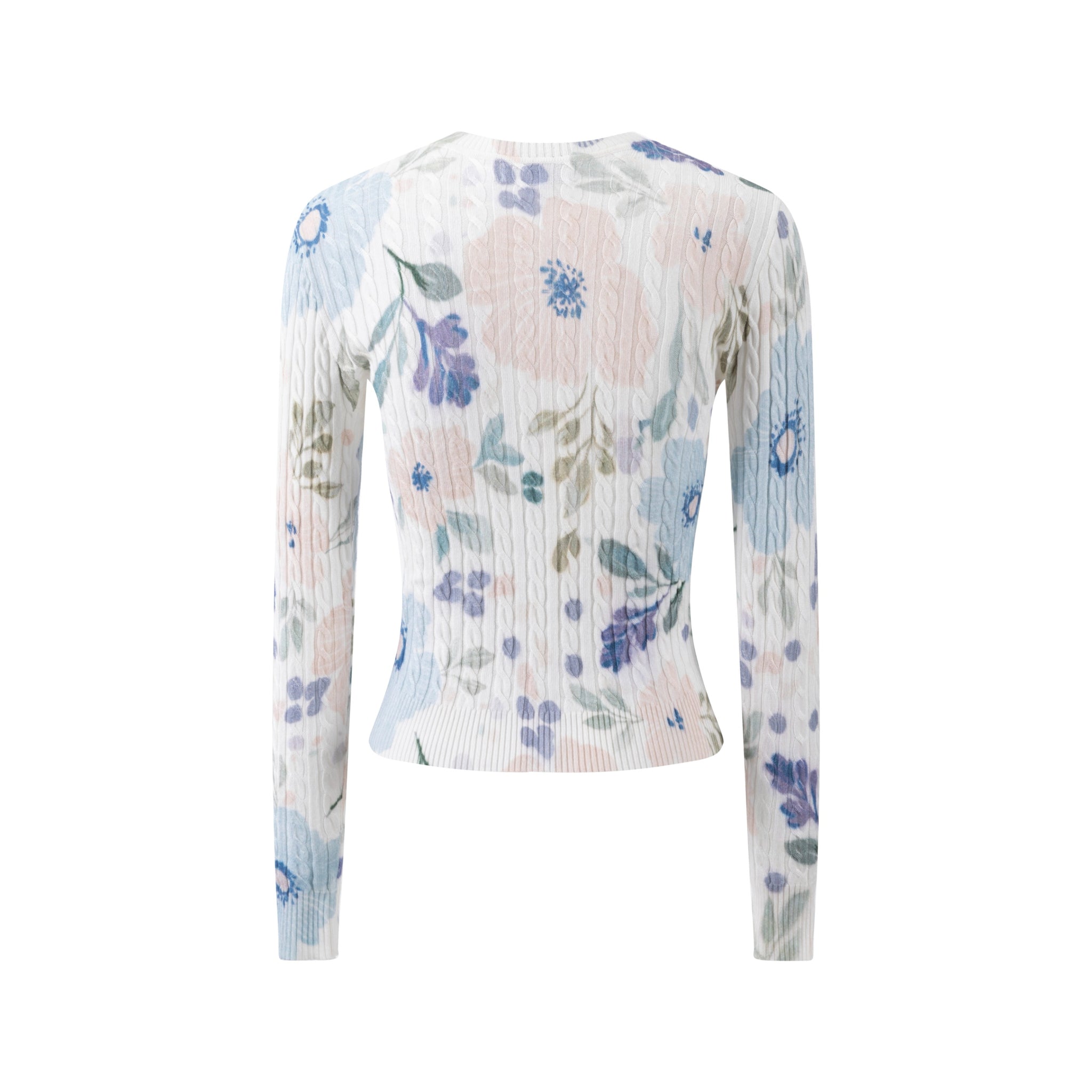 Floral Printed Cable Knit Top