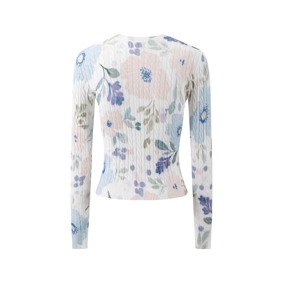 Floral Printed Cable Knit Top