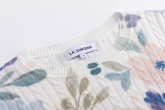 Floral Printed Cable Knit Top