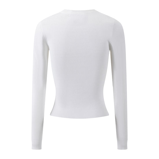 White Detailed Knit Top With Floral Embroidery