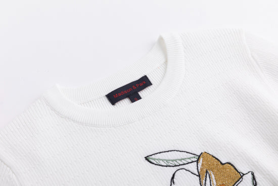 White Detailed Knit Top With Floral Embroidery
