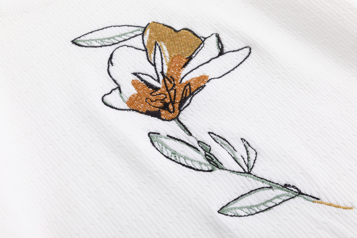 White Detailed Knit Top With Floral Embroidery