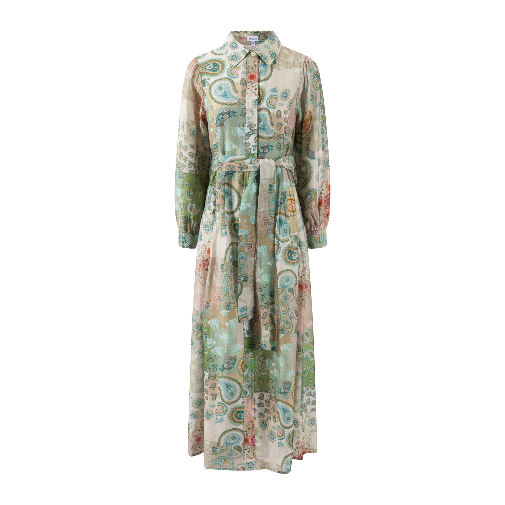 Green Floral Printed Belted Dress