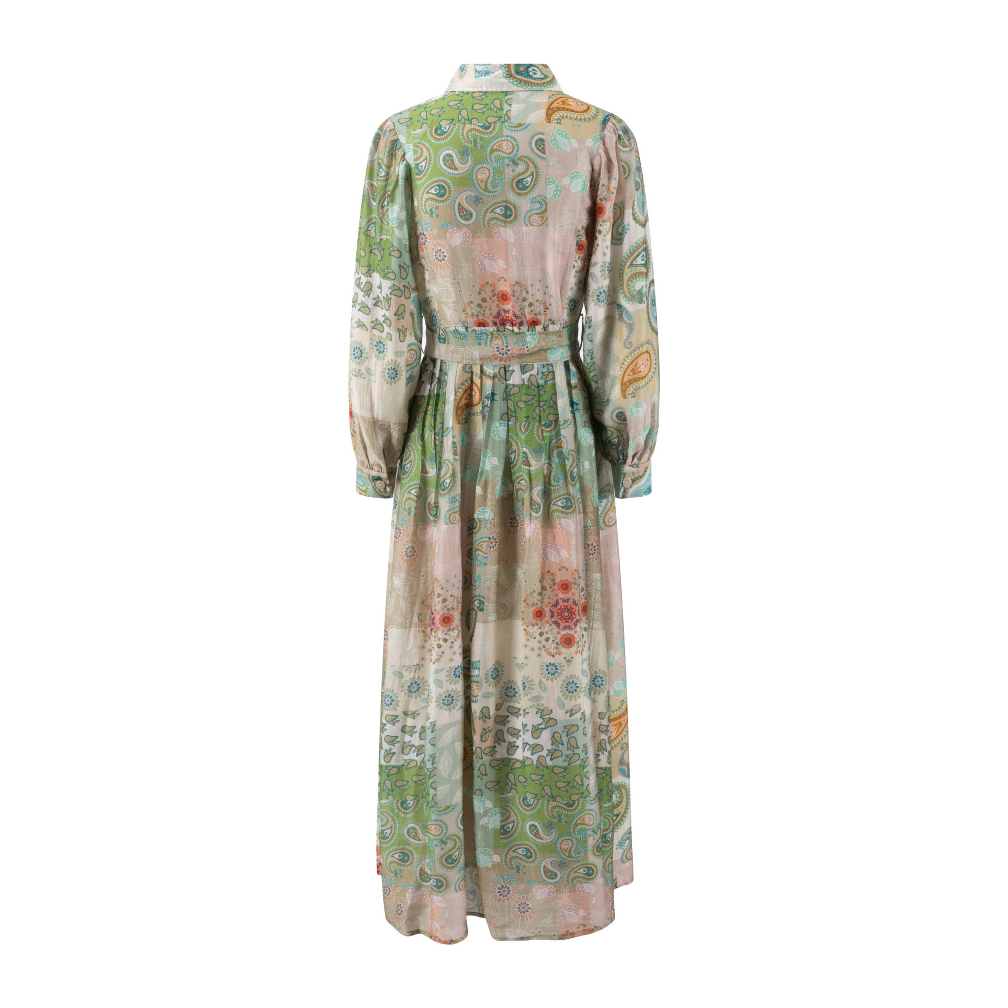 Green Floral Printed Belted Dress