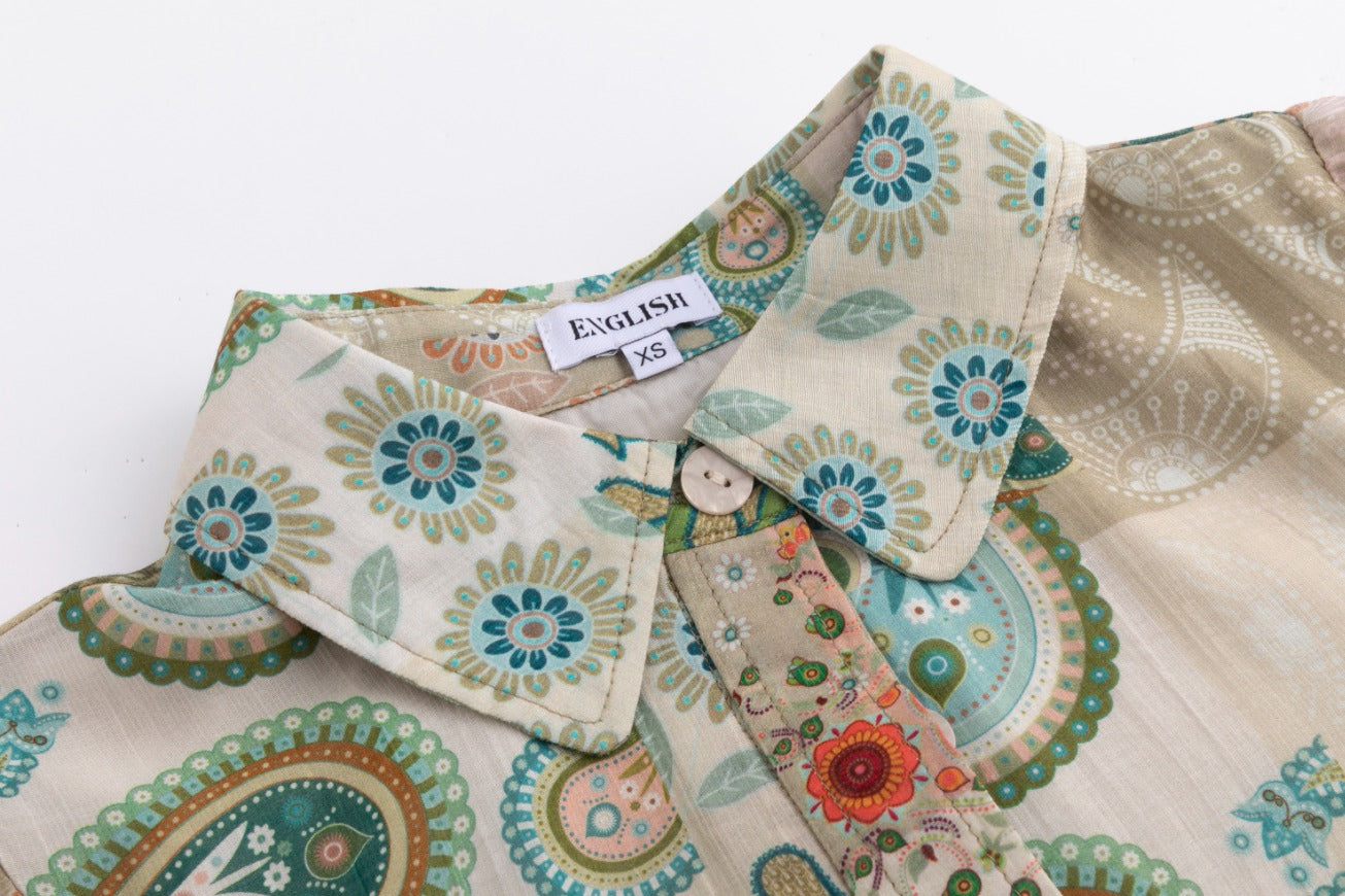 Green Floral Printed Belted Dress