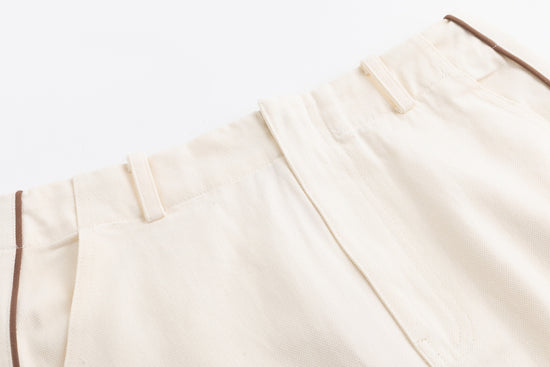 Denim Skirt With Brown Stitching And Belt - Ivory