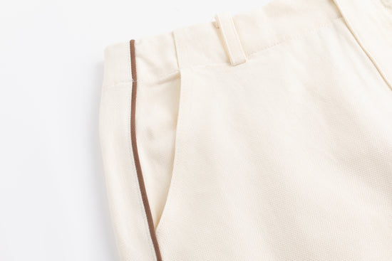 Denim Skirt With Brown Stitching And Belt - Ivory