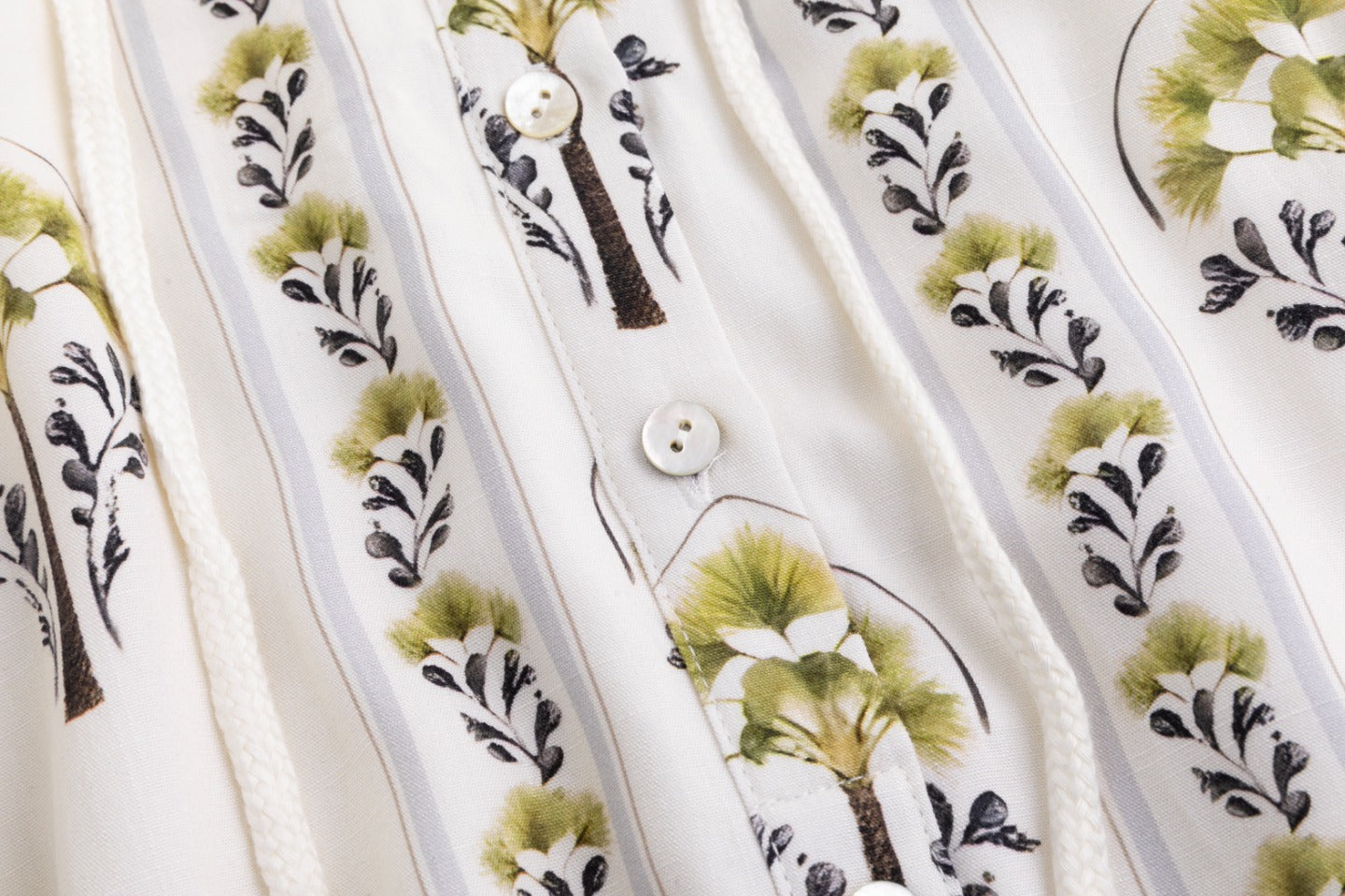 White And Olive Blossom Dress With Olive Cardigan