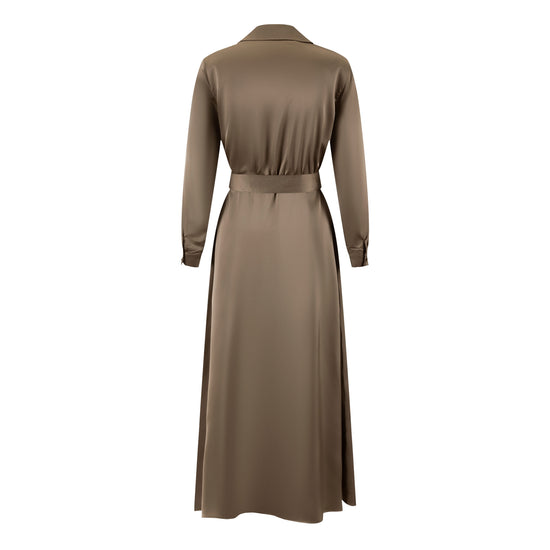 Belted Dress With Gold Buttons - Brown