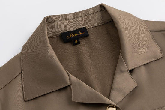 Belted Dress With Gold Buttons - Brown