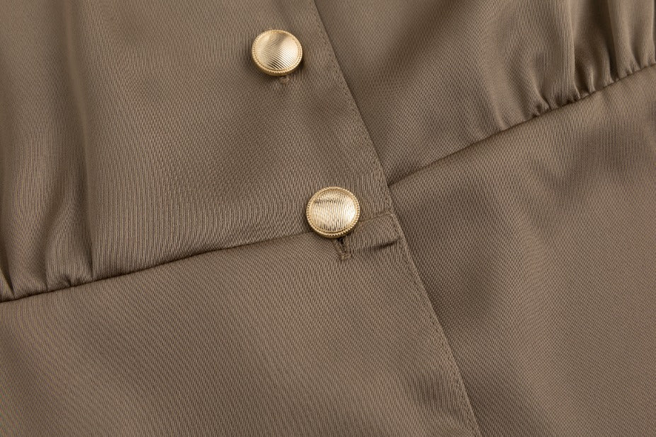Belted Dress With Gold Buttons - Brown