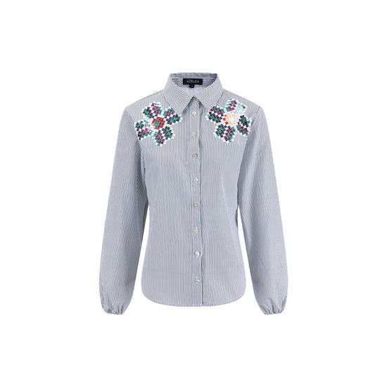 Black Striped Blouse With Colorful Beading