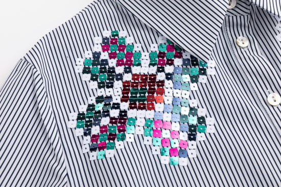 Black Striped Blouse With Colorful Beading