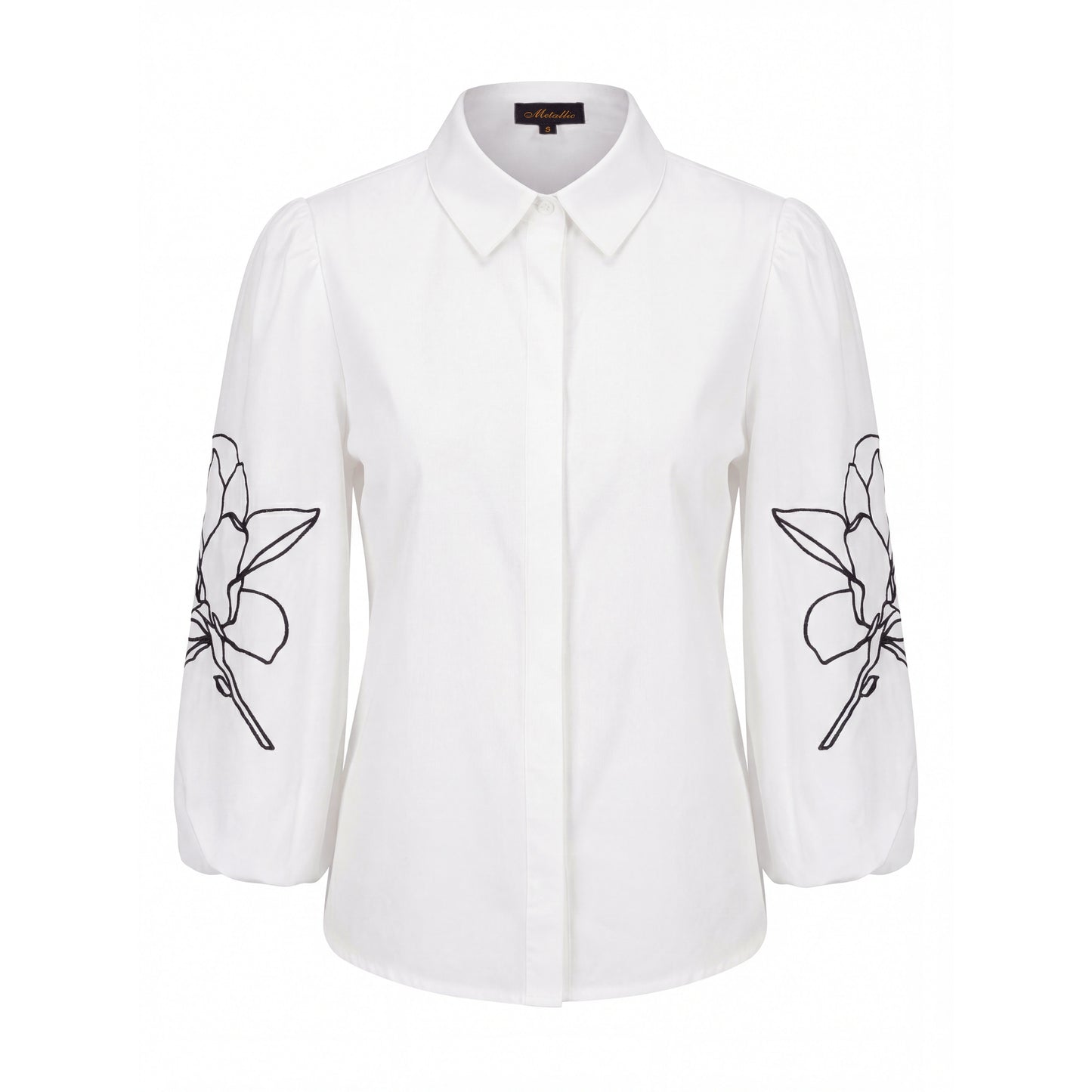 Cotton Blouse With Embroidered Sleeves - Ivory