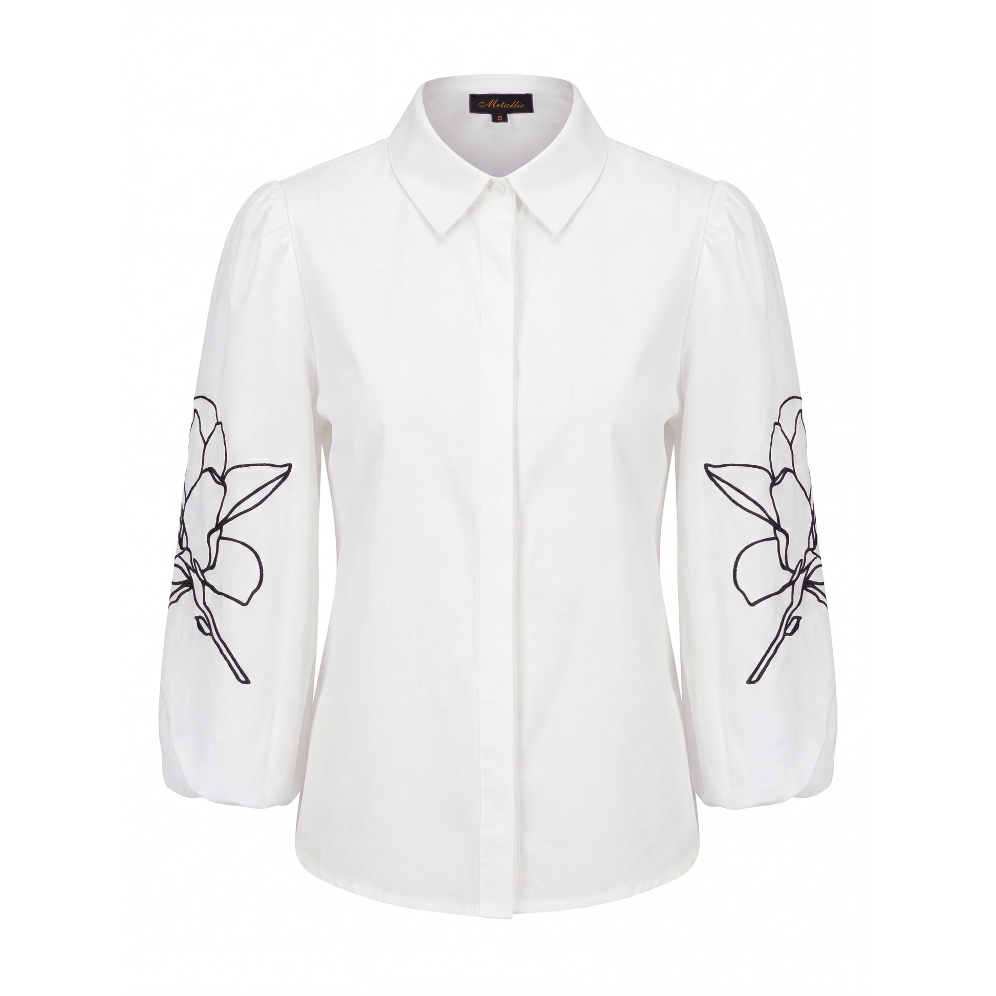 Cotton Blouse With Embroidered Sleeves - Ivory