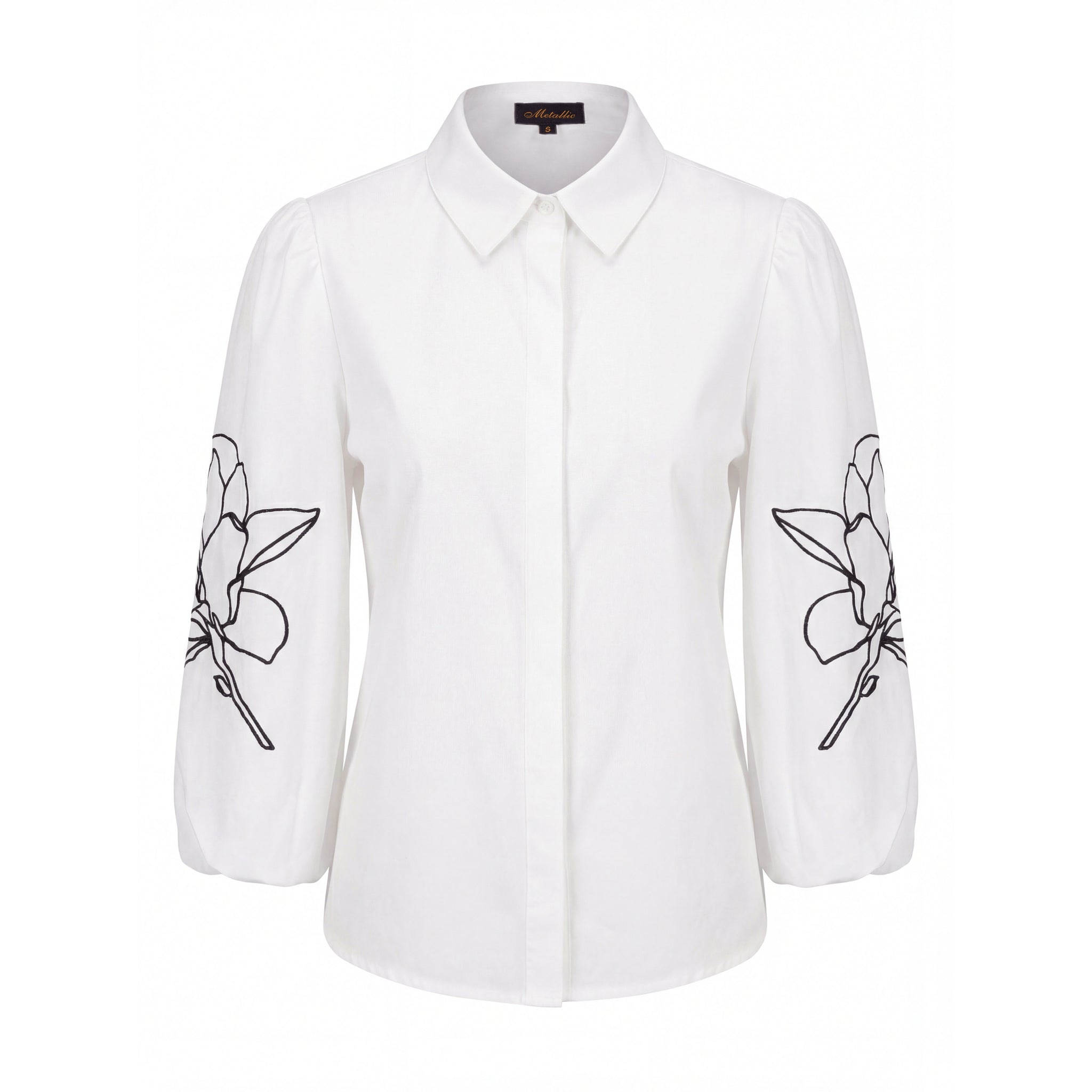 Cotton Blouse With Embroidered Sleeves - Ivory