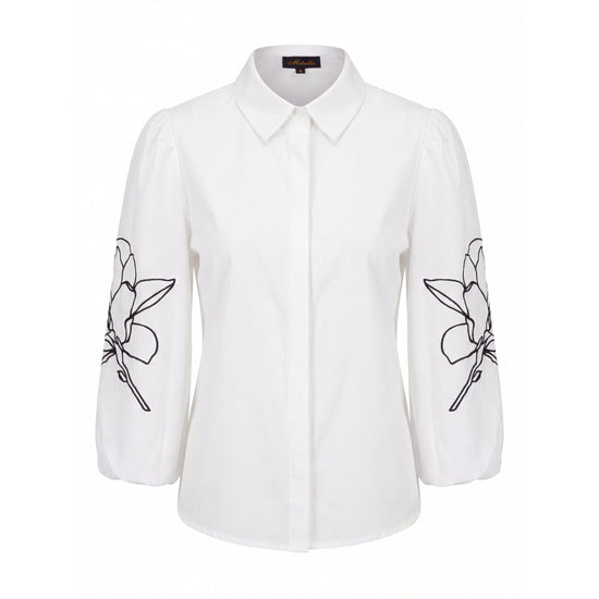 Cotton Blouse With Embroidered Sleeves - Ivory