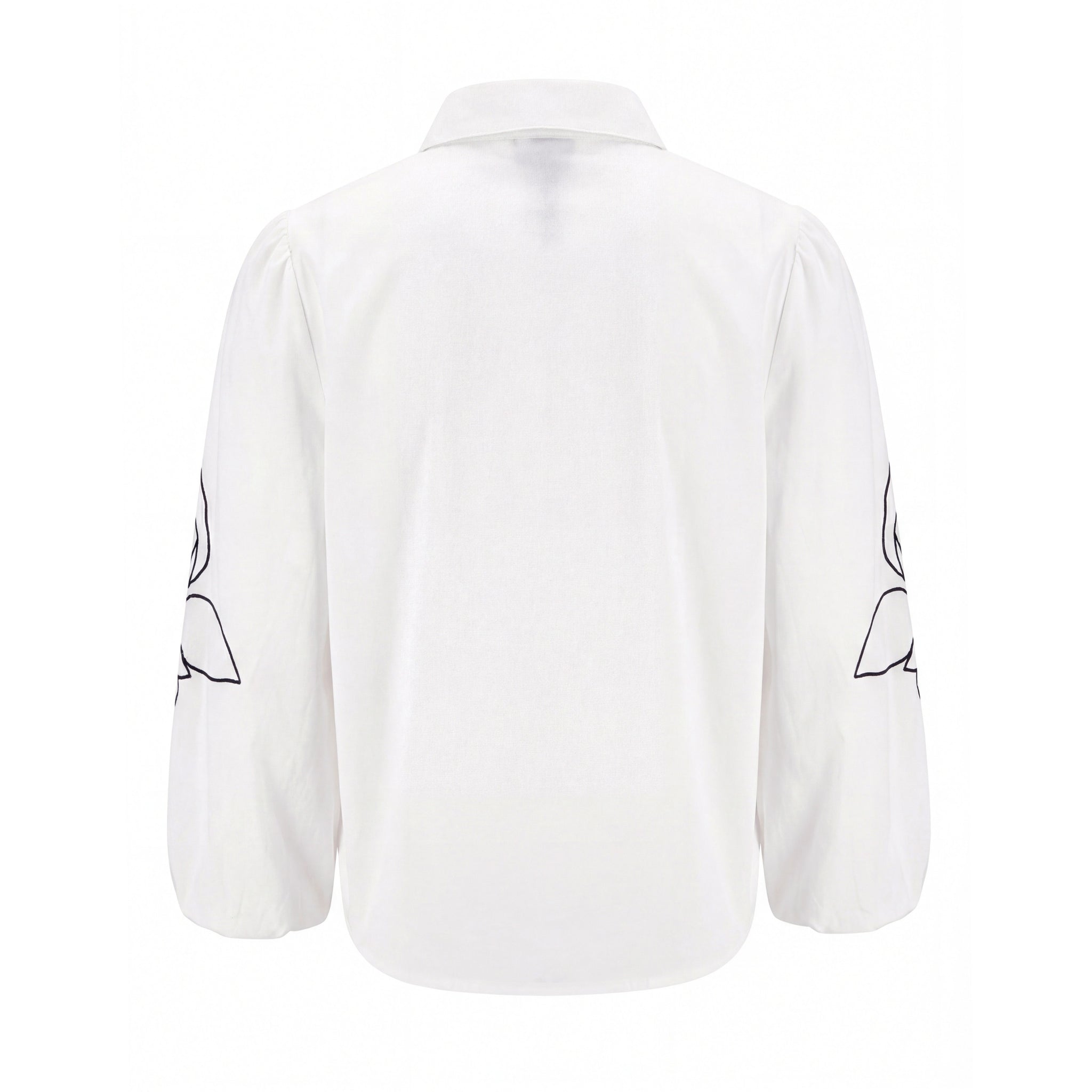 Cotton Blouse With Embroidered Sleeves - Ivory