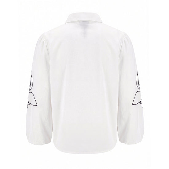 Cotton Blouse With Embroidered Sleeves - Ivory