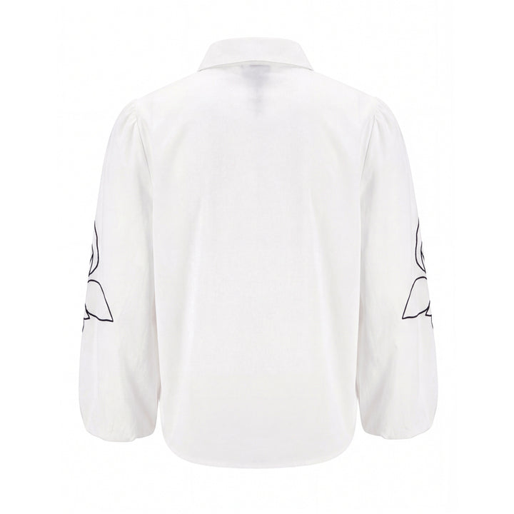 Cotton Blouse With Embroidered Sleeves - Ivory