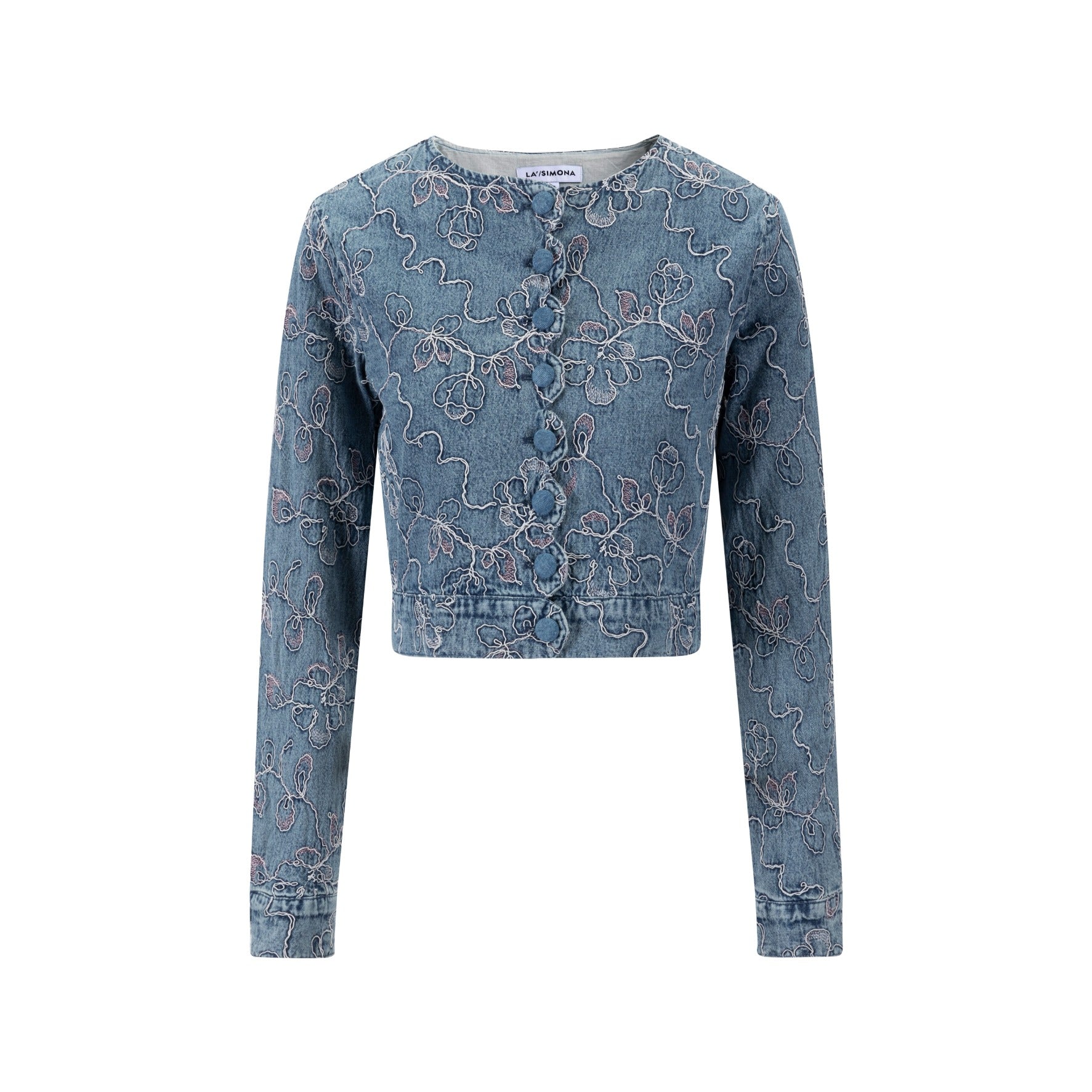 Abstract Embroidery Denim Top