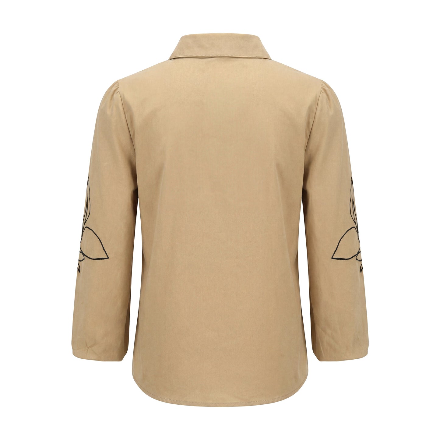Cotton Blouse With Embroidered Sleeves - Tan
