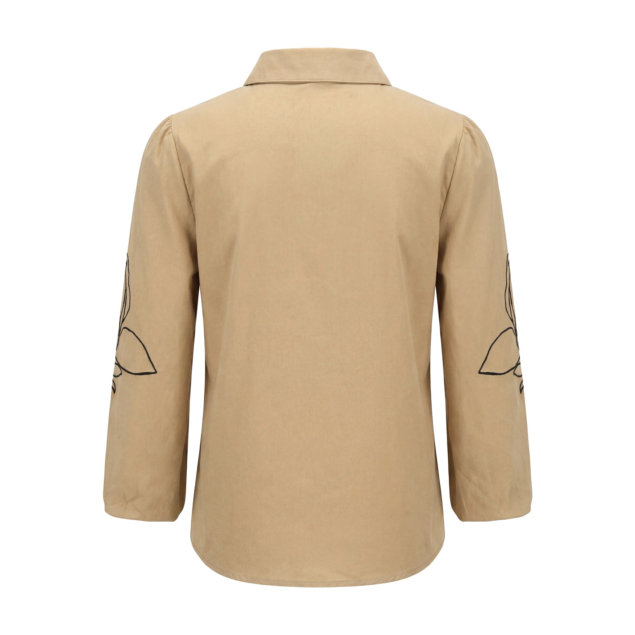 Cotton Blouse With Embroidered Sleeves - Tan