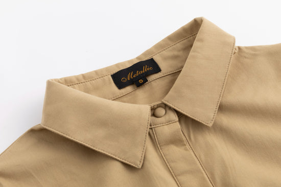 Cotton Blouse With Embroidered Sleeves - Tan