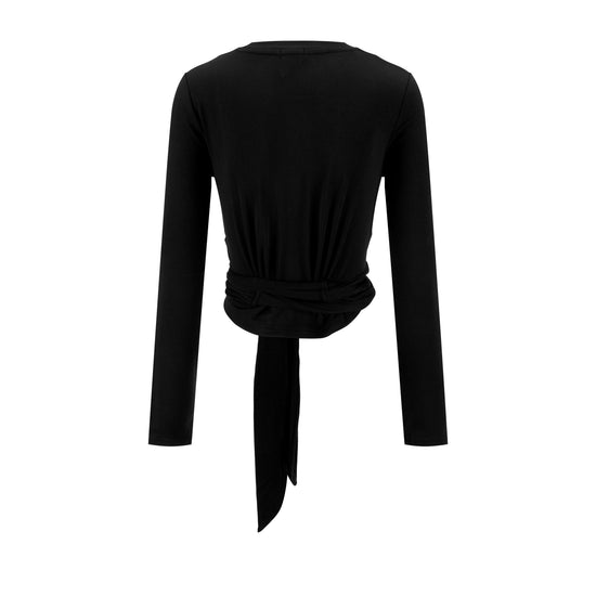 Basic Seam Wrap Top- Black