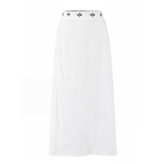 Cotton Skirt With Embroidered Waistband - Ivory