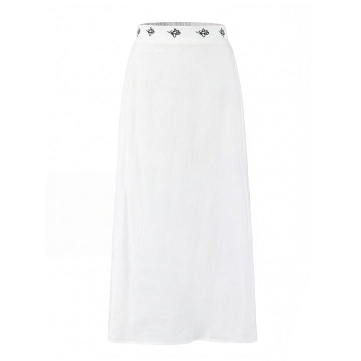 Cotton Skirt With Embroidered Waistband - Ivory
