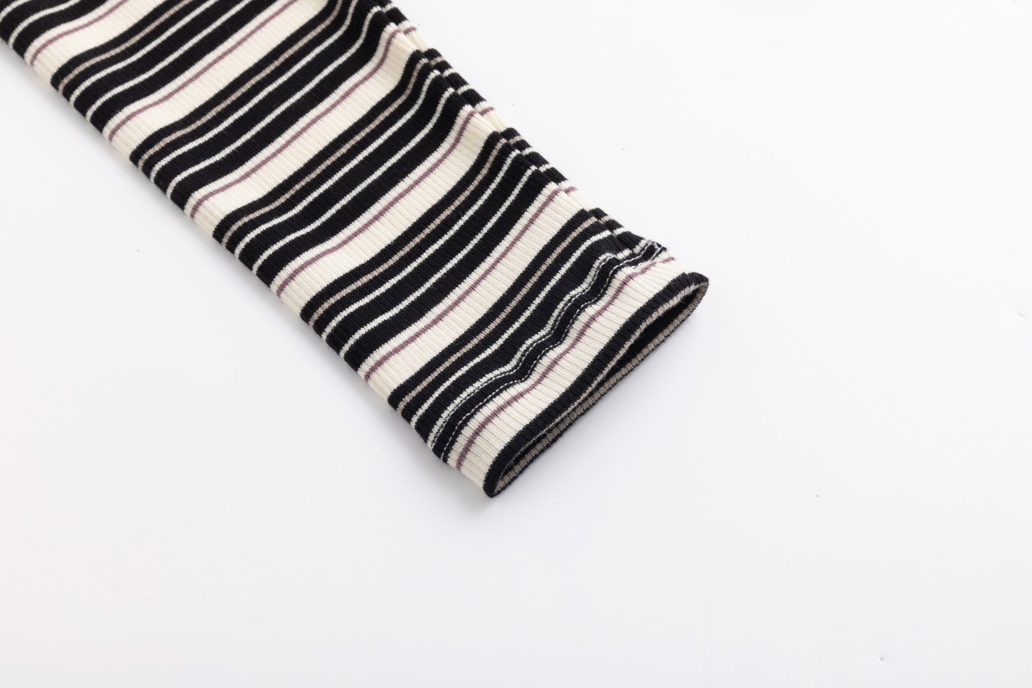 Cropped Ribbed Twin Set- Striped- Black And Cream