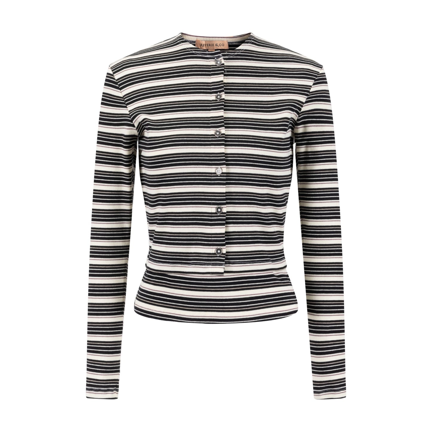 Cropped Ribbed Twin Set- Striped- Black And Cream