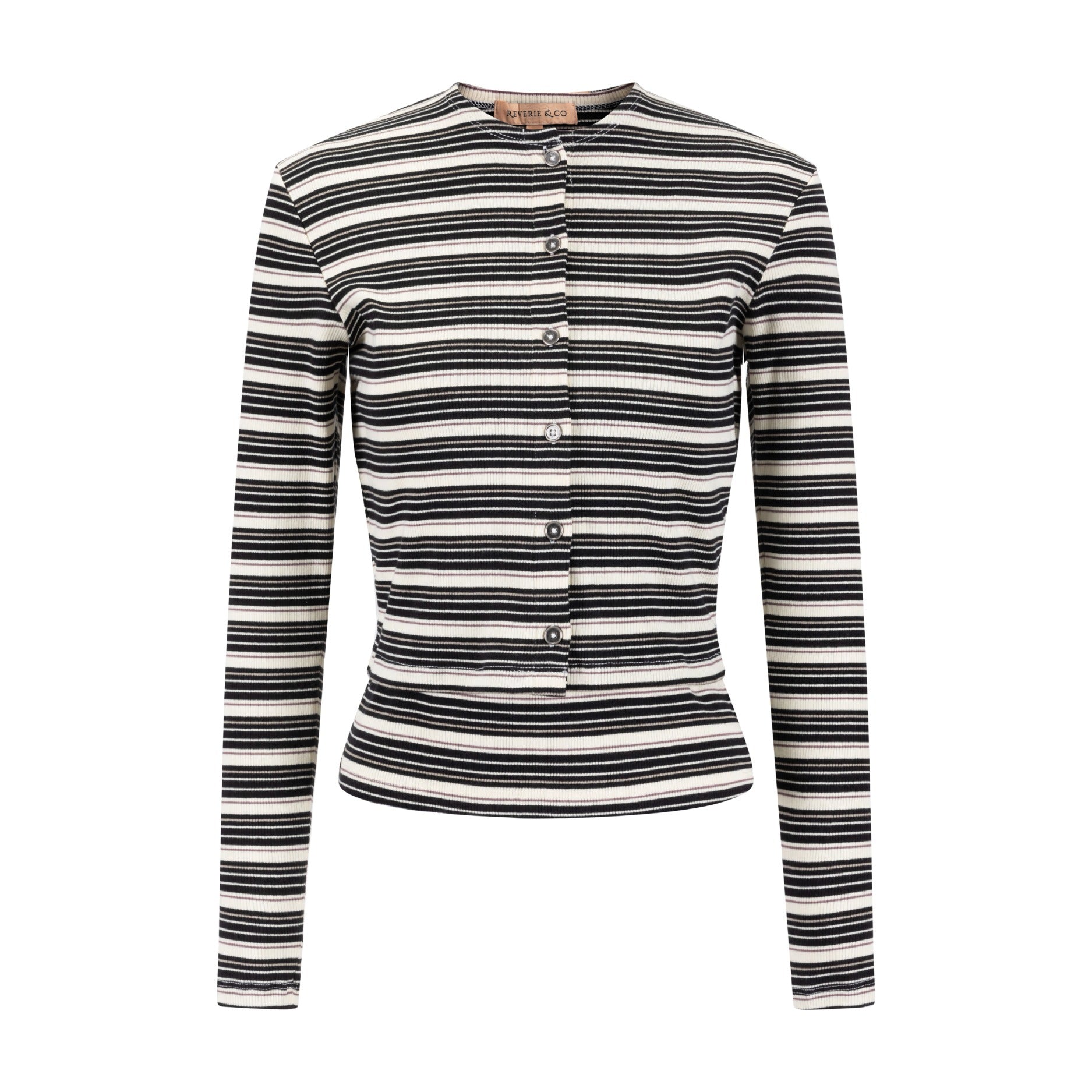Cropped Ribbed Twin Set- Striped- Black And Cream
