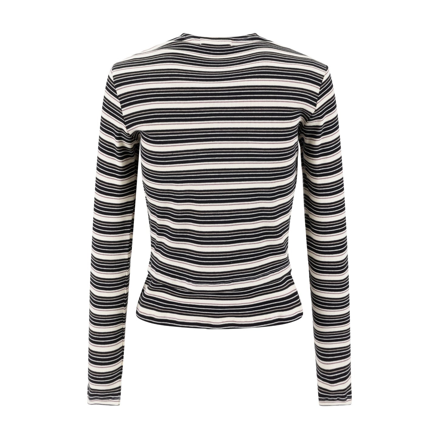 Cropped Ribbed Twin Set- Striped- Black And Cream