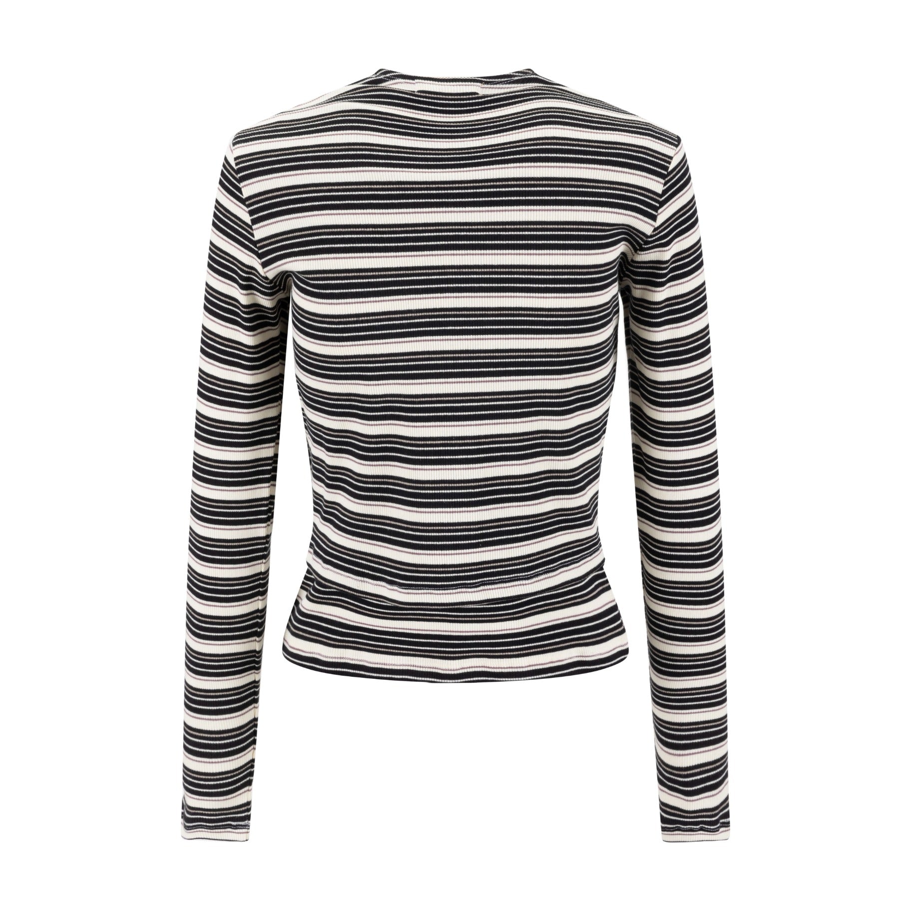 Cropped Ribbed Twin Set- Striped- Black And Cream