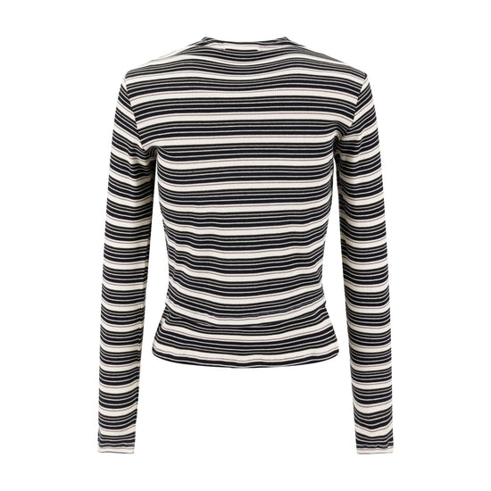 Cropped Ribbed Twin Set- Striped- Black And Cream